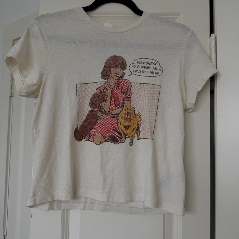 Re/Done Cream Graphic Tee with Pink and Brown Accents ($160)